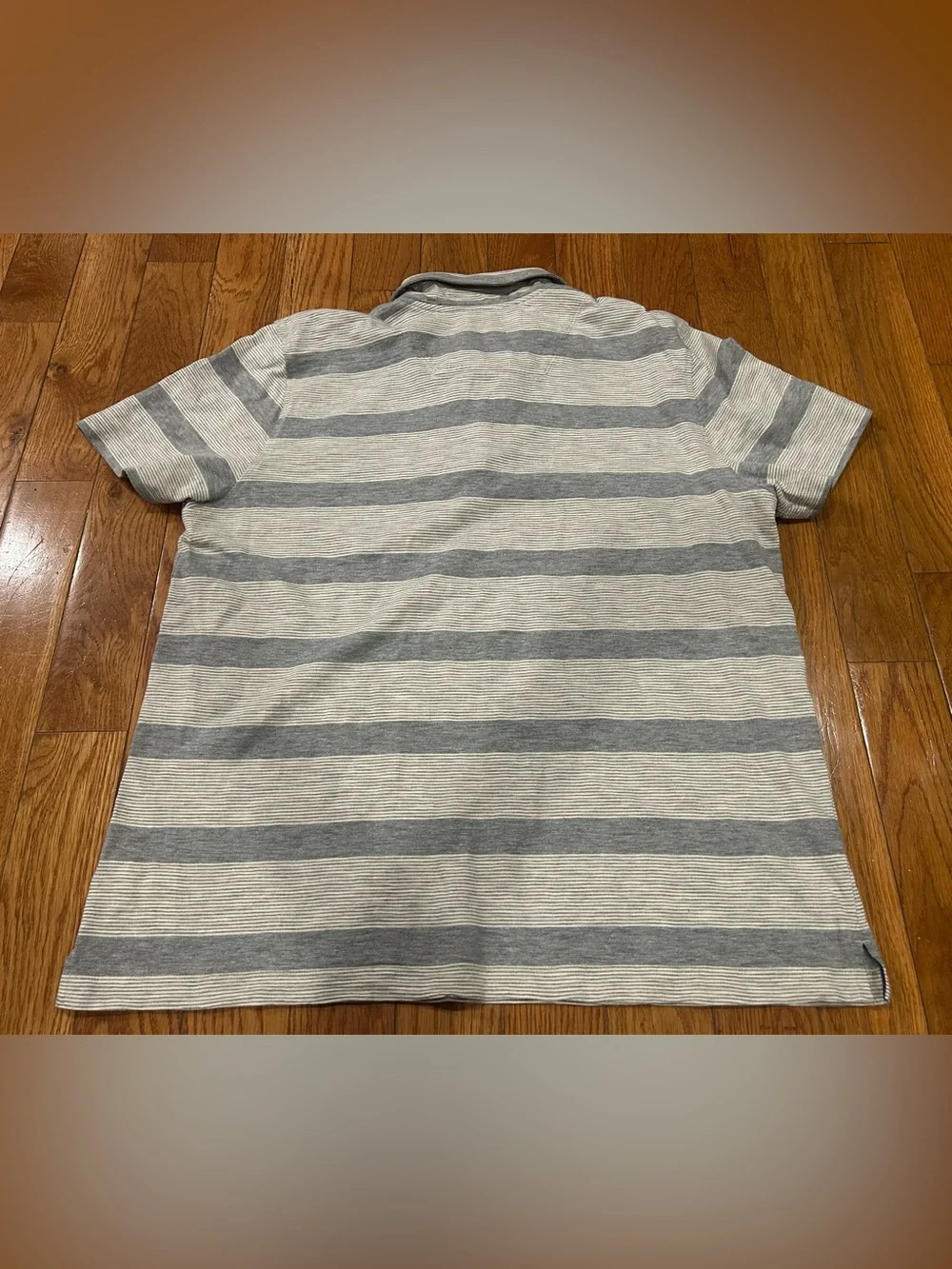 The North Face Polo Shirt‎ Men's XL Gray White Striped Short Sleeve Cotton Blend